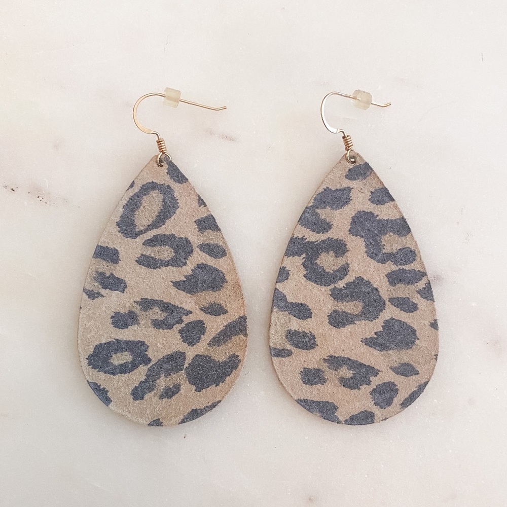 Leather Leopard Teardrop Earrings